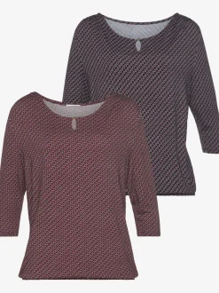 T-shirt à manches 3/4 avec encolure ronde et bouton devant