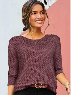 T-shirt à manches 3/4 avec encolure ronde et bouton devant
