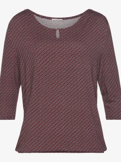 T-shirt à manches 3/4 avec encolure ronde et bouton devant