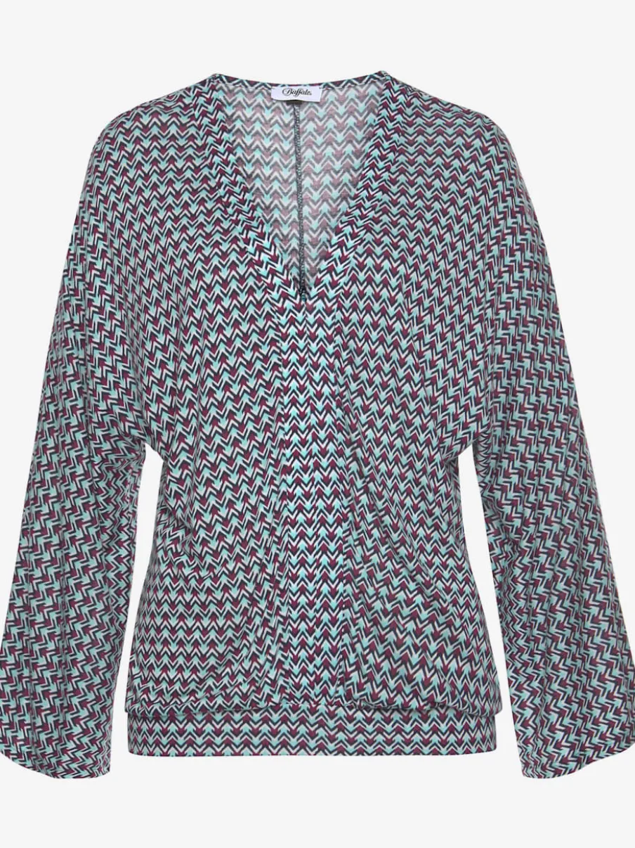 T-shirt à manches 3/4 avec encolure en V et motifs géométriques