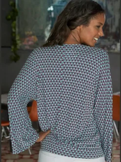 T-shirt à manches 3/4 avec encolure en V et motifs géométriques