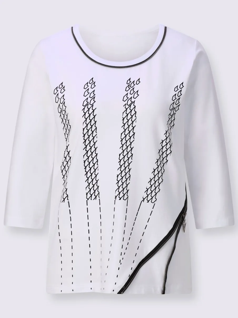 T-shirt à manches 3/4 avec glissières et imprimé affinant