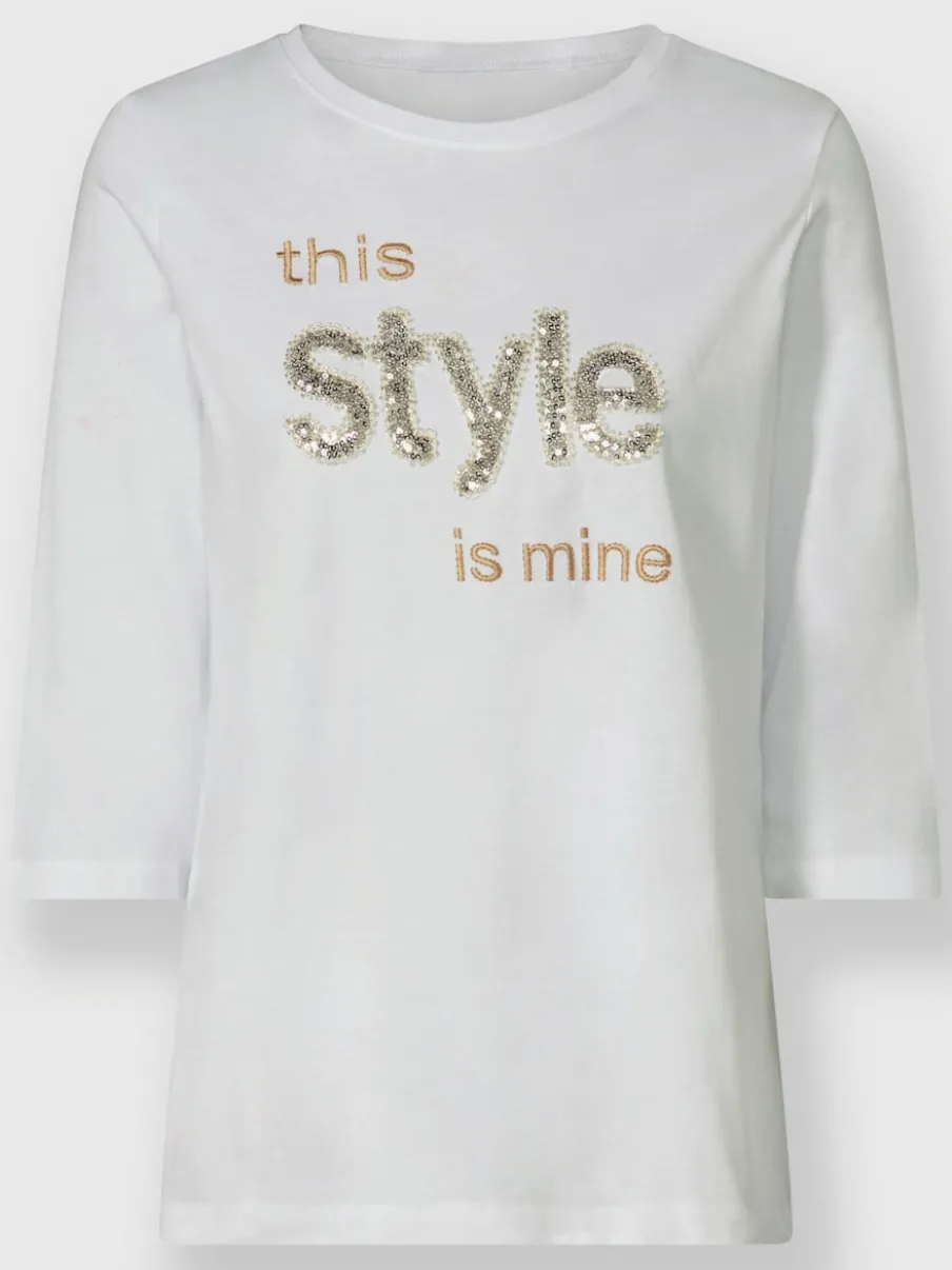 T-shirt à manches 3/4 avec inscription paillettes brillantes