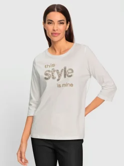 T-shirt à manches 3/4 avec inscription paillettes brillantes