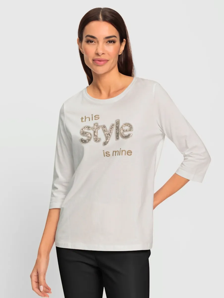 T-shirt à manches 3/4 avec inscription paillettes brillantes