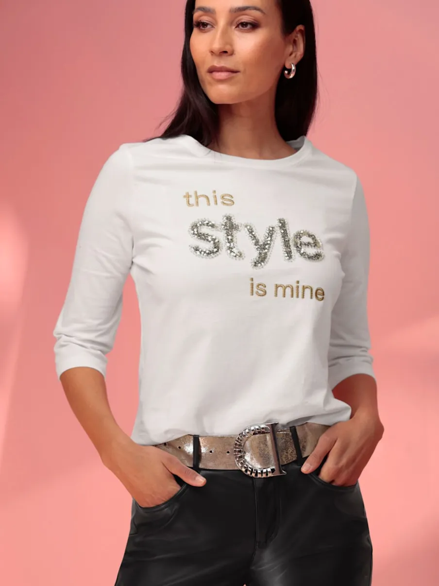 T-shirt à manches 3/4 avec inscription paillettes brillantes