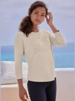 T-shirt à manches 3/4 avec inscription en strass douce