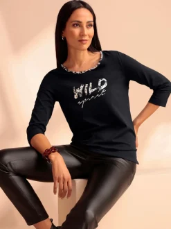 T-shirt à manches 3/4 avec inscription WILD SPIRIT