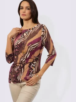T-shirt à manches 3/4 avec motif animal et encolure en U