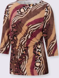 T-shirt à manches 3/4 avec motif animal et encolure en U