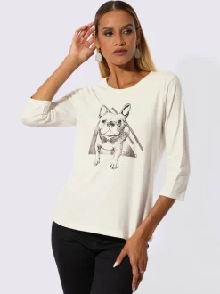 T-shirt à manches 3/4 avec motif chien et détails fantaisie