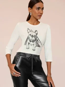 T-shirt à manches 3/4 avec motif chien et détails fantaisie