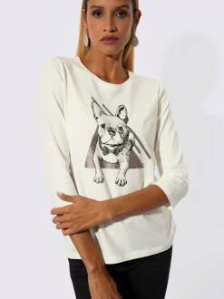 T-shirt à manches 3/4 avec motif chien et détails fantaisie