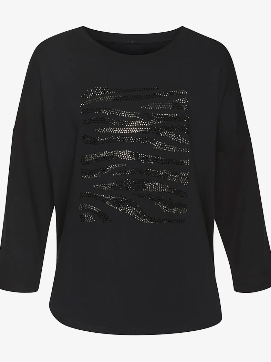T-shirt à manches 3/4 avec motif en strass et ourlet arrondi