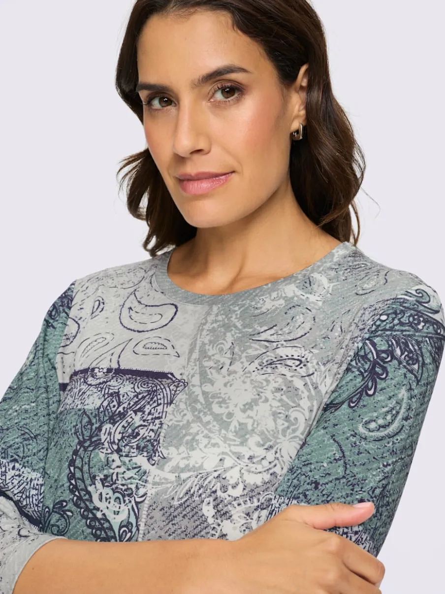 T-shirt à manches 3/4 avec motif patchwork en viscose ECOVERO