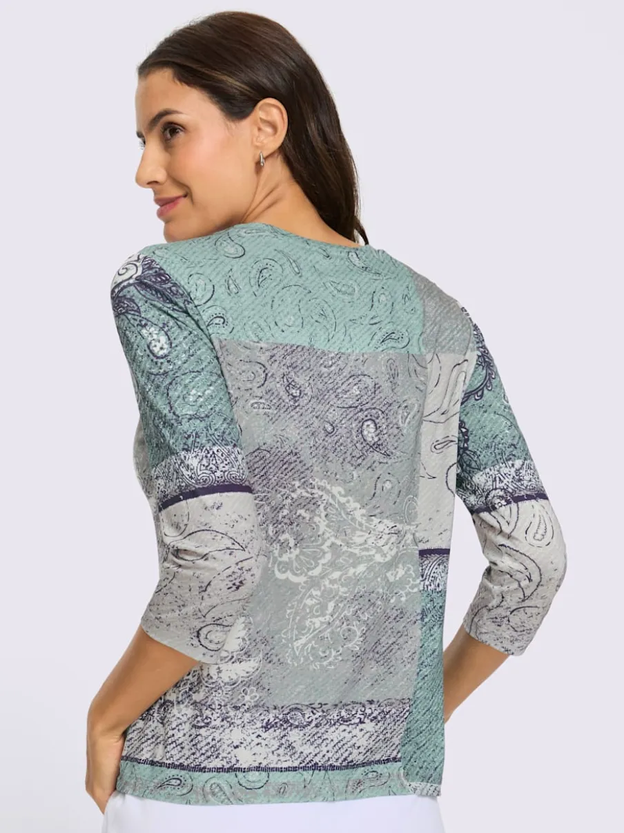 T-shirt à manches 3/4 avec motif patchwork en viscose ECOVERO