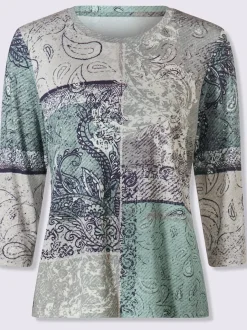 T-shirt à manches 3/4 avec motif patchwork en viscose ECOVERO