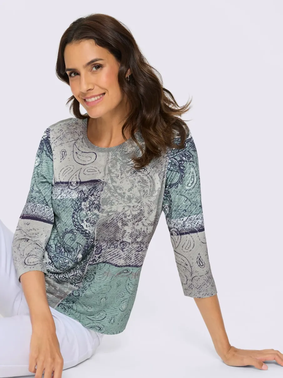 T-shirt à manches 3/4 avec motif patchwork en viscose ECOVERO