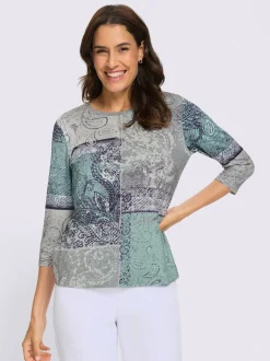 T-shirt à manches 3/4 avec motif patchwork en viscose ECOVERO