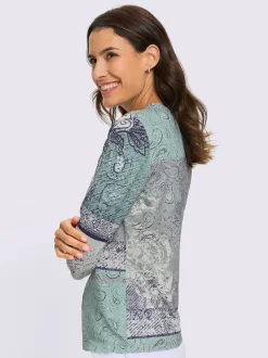 T-shirt à manches 3/4 avec motif patchwork en viscose ECOVERO