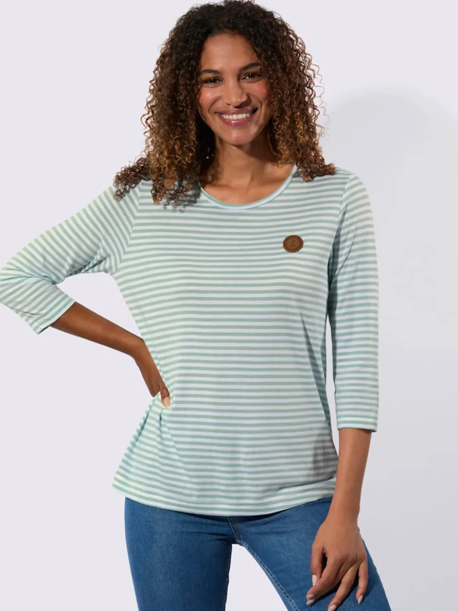 T-shirt à manches 3/4 avec motif rayures en fils teintés