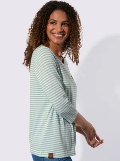 T-shirt à manches 3/4 avec motif rayures en fils teintés