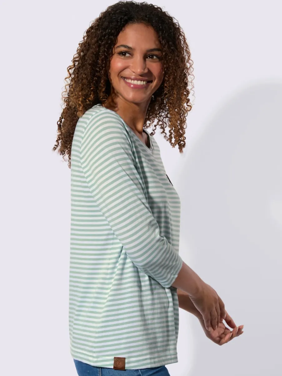 T-shirt à manches 3/4 avec motif rayures en fils teintés