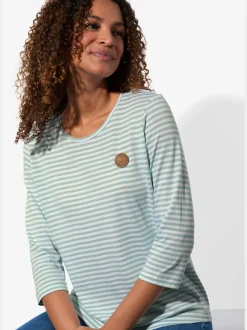 T-shirt à manches 3/4 avec motif rayures en fils teintés