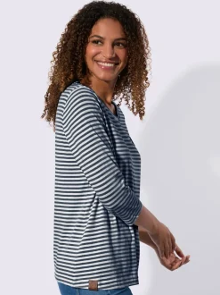 T-shirt à manches 3/4 avec motif rayures en fils teintés
