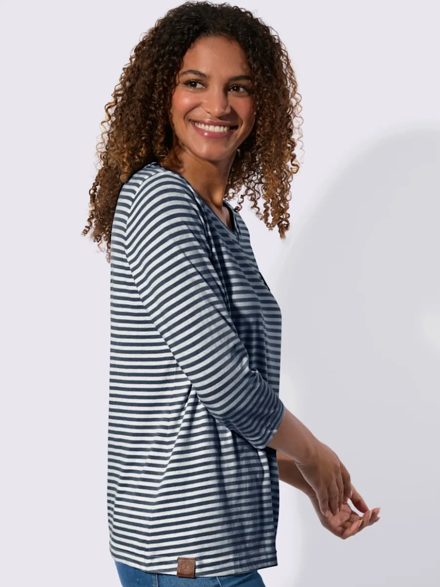 T-shirt à manches 3/4 avec motif rayures en fils teintés