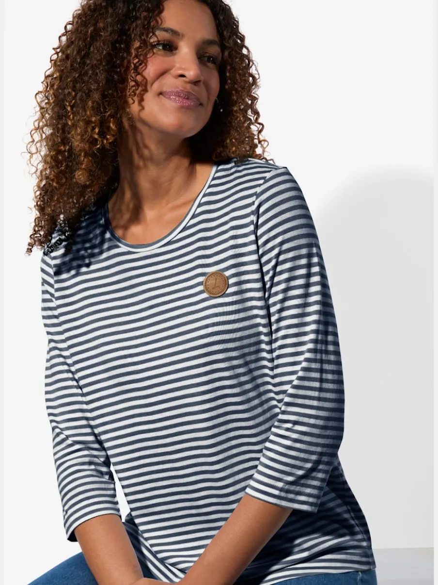 T-shirt à manches 3/4 avec motif rayures en fils teintés