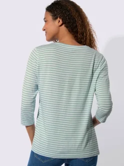 T-shirt à manches 3/4 avec motif rayures en fils teintés