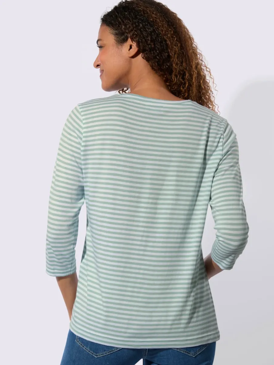 T-shirt à manches 3/4 avec motif rayures en fils teintés