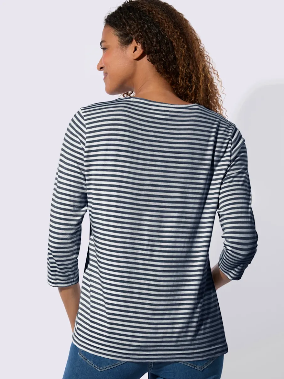 T-shirt à manches 3/4 avec motif rayures en fils teintés