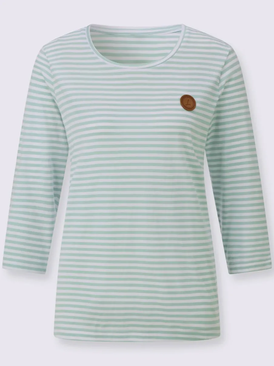 T-shirt à manches 3/4 avec motif rayures en fils teintés