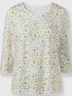 T-shirt à manches 3/4 avec motifs floraux et papillons