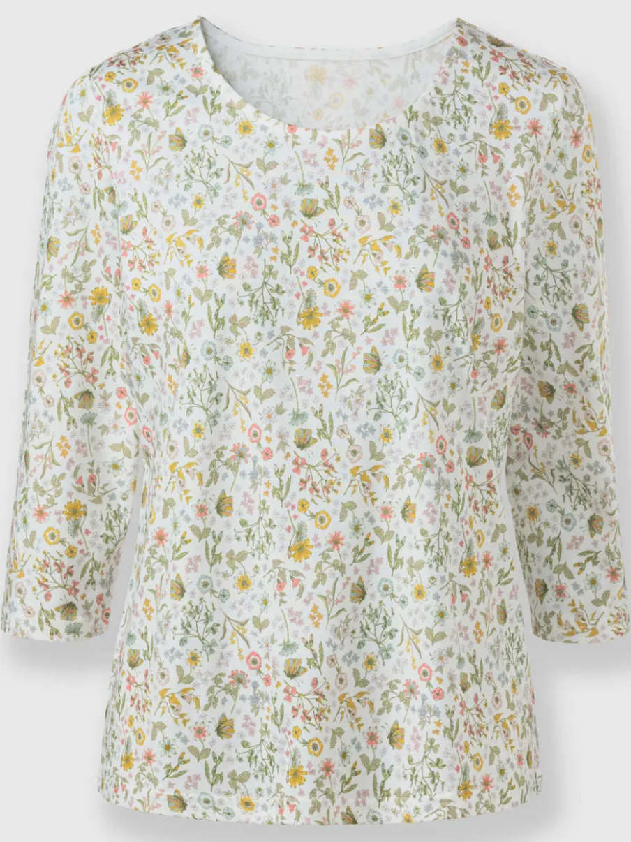 T-shirt à manches 3/4 avec motifs floraux et papillons