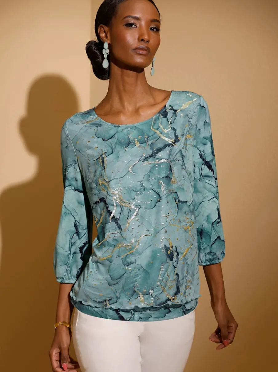 T-shirt à manches 3/4 avec motif superposé doux