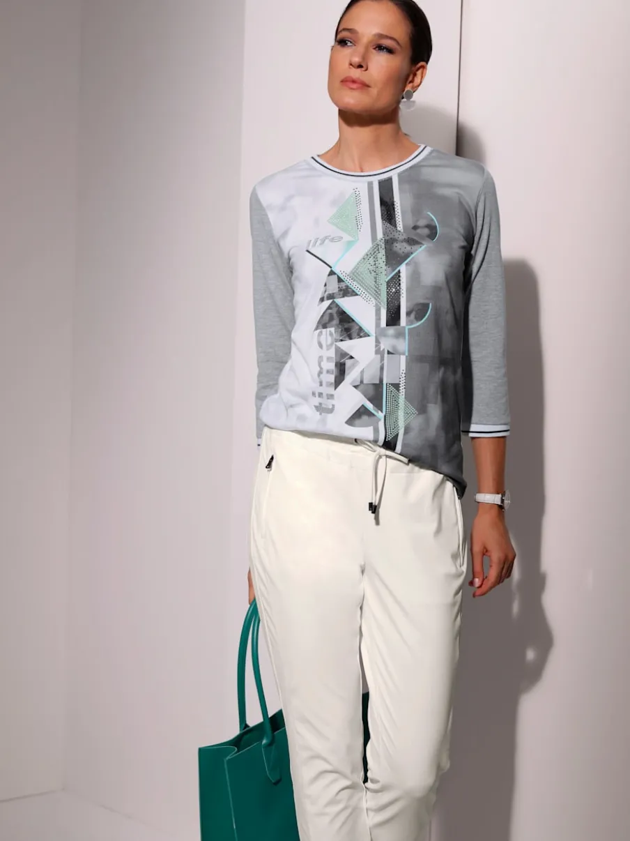 T-shirt à manches 3/4 avec petites pierres fantaisie