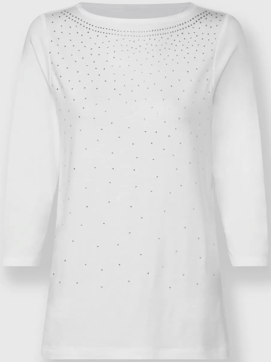 T-shirt à manches 3/4 avec pierres brillantes devant