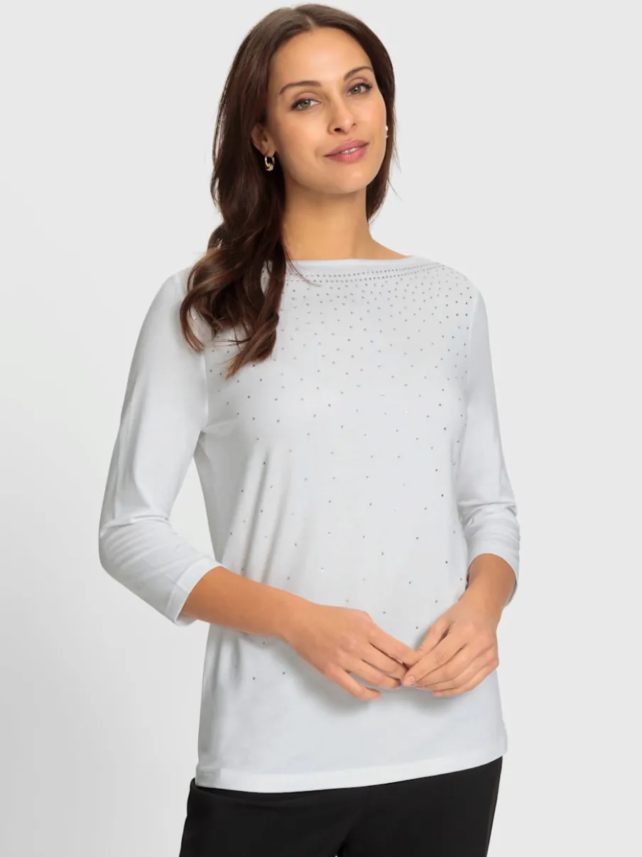T-shirt à manches 3/4 avec pierres brillantes devant