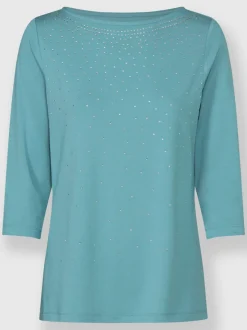 T-shirt à manches 3/4 avec pierres brillantes devant
