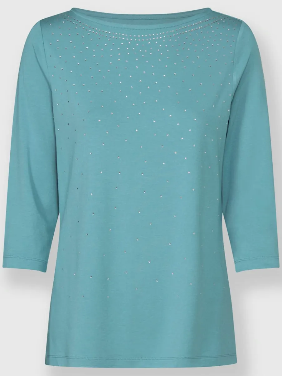 T-shirt à manches 3/4 avec pierres brillantes devant