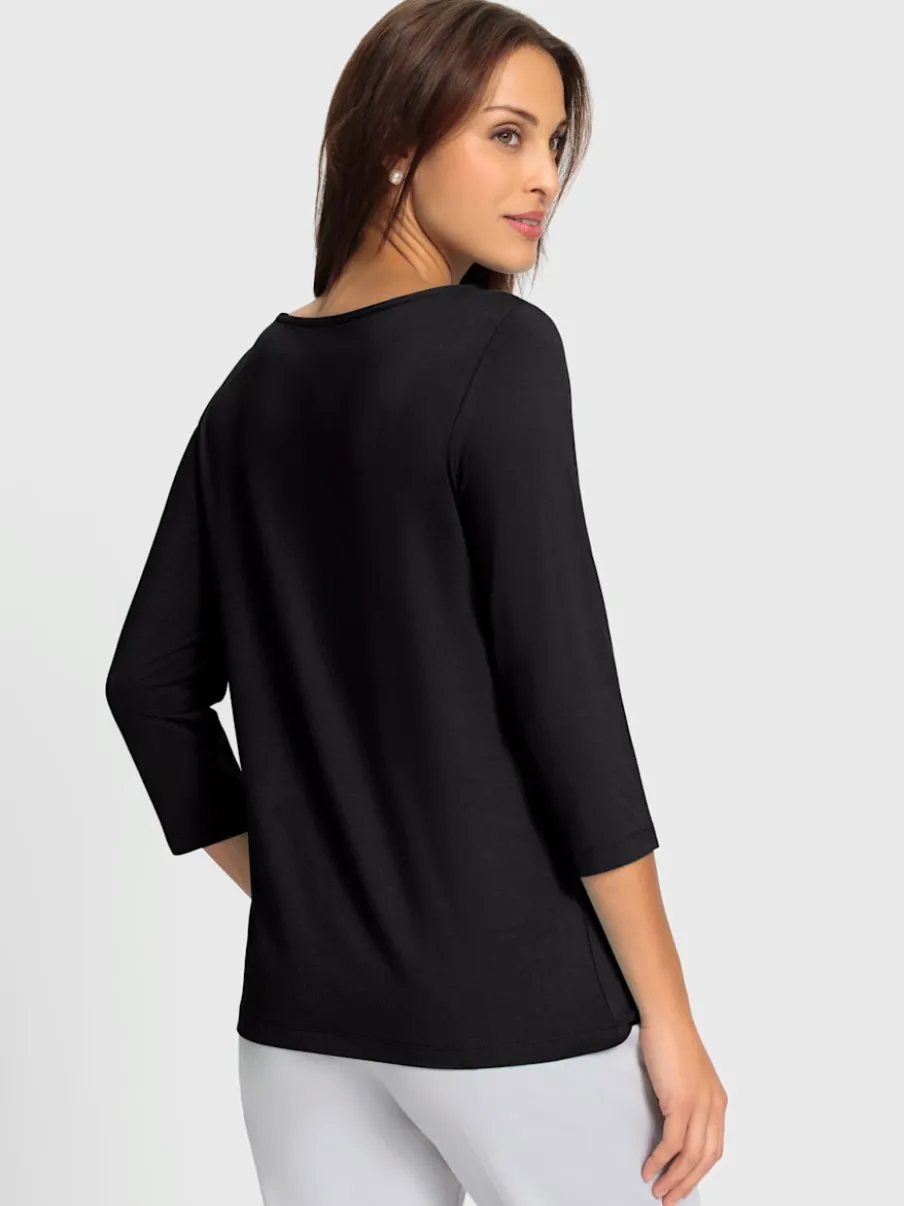 T-shirt à manches 3/4 avec pierres brillantes devant