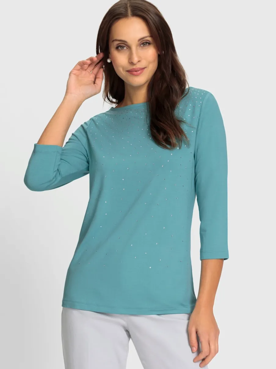 T-shirt à manches 3/4 avec pierres brillantes devant