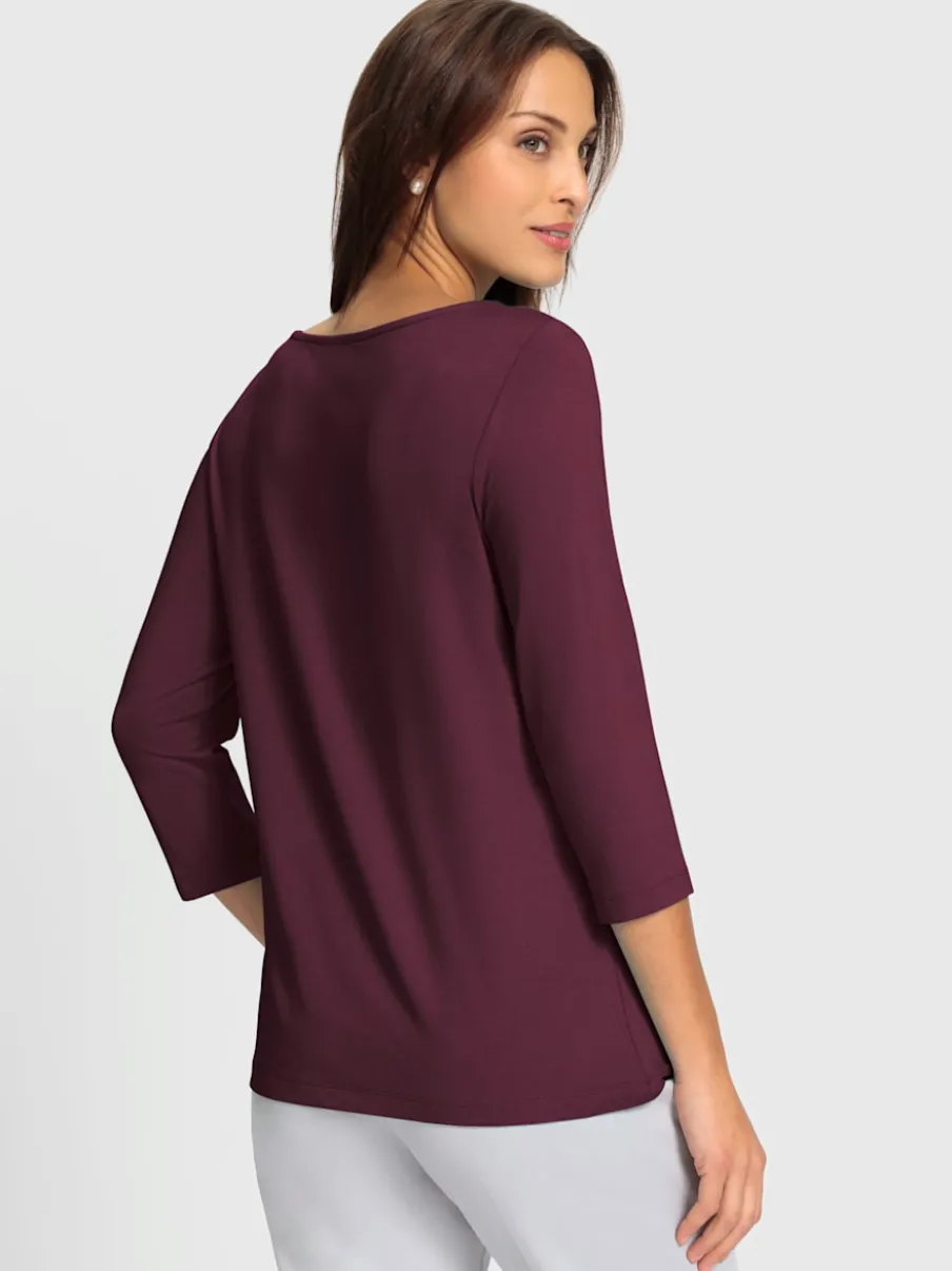 T-shirt à manches 3/4 avec pierres brillantes devant