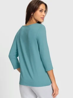 T-shirt à manches 3/4 avec pierres brillantes devant