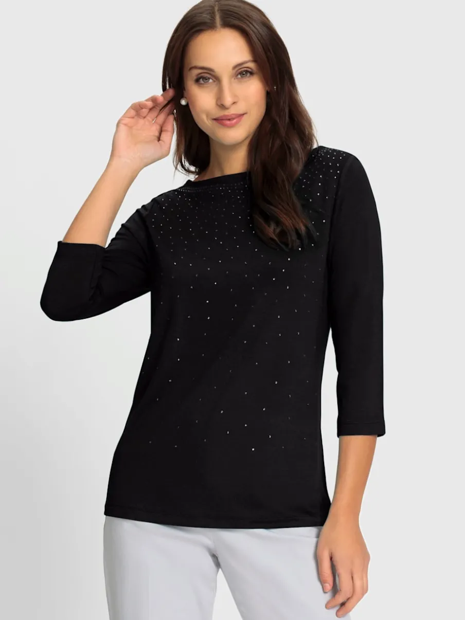 T-shirt à manches 3/4 avec pierres brillantes devant
