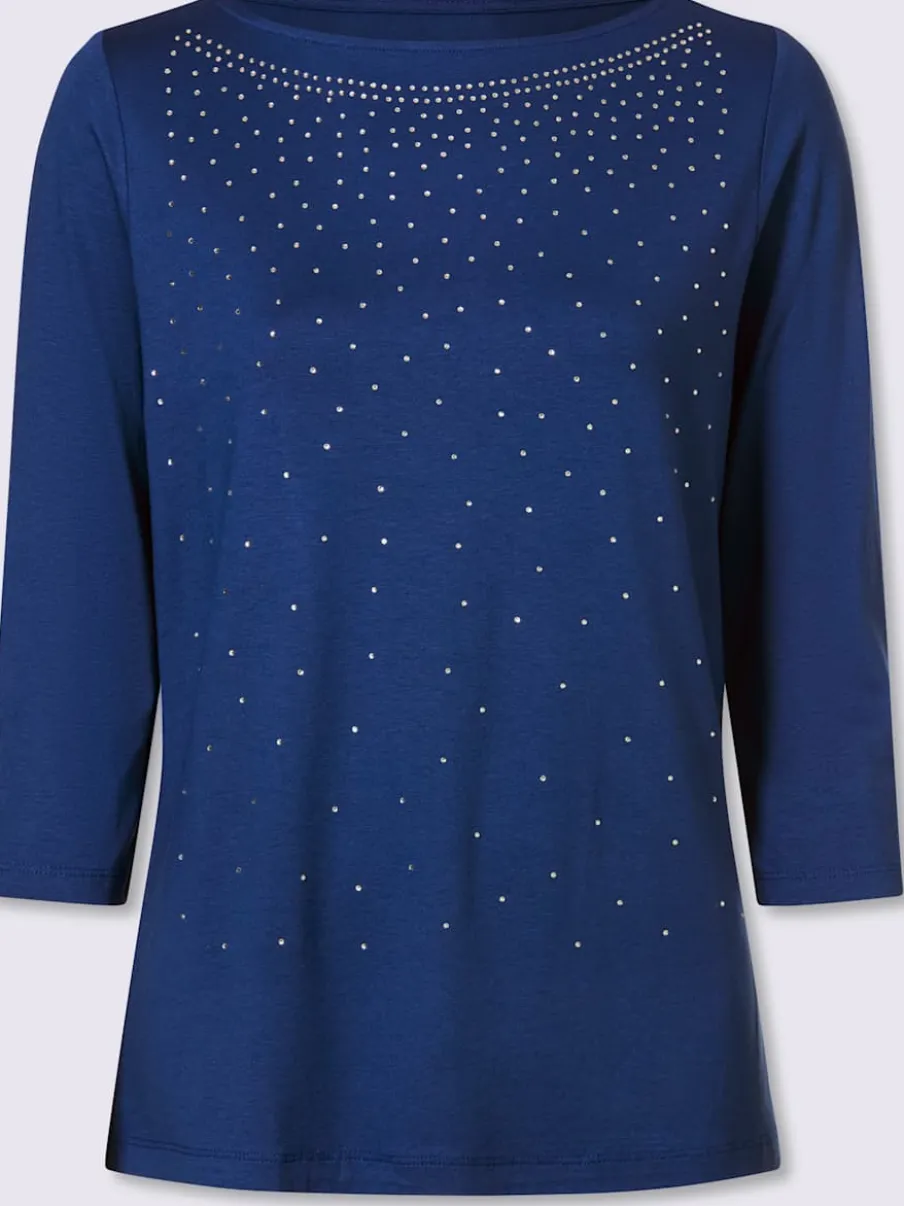 T-shirt à manches 3/4 avec pierres brillantes devant