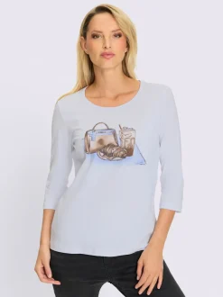 T-shirt à manches 3/4 avec pierres brillantes devant